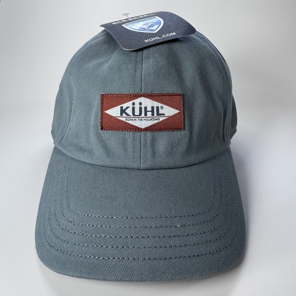 KUHL Throwbak Adjustable Leather Strap Hat Eucalyptus Logo Unstructured Cap